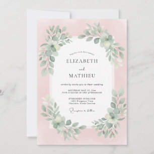 Pastel Dusty Pink Leafy Wedding Invitation
