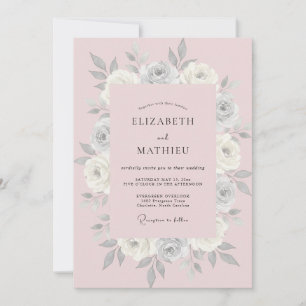 Pastel Dusty Pink Petal Wedding Invitation