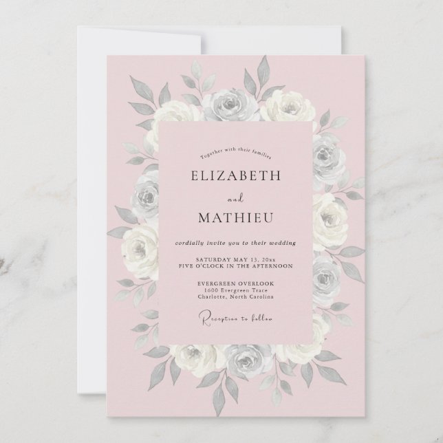 Pastel Dusty Pink Petal Wedding Invitation (Front)