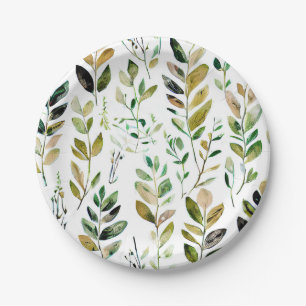 Pastel earth tone leaves paper plate