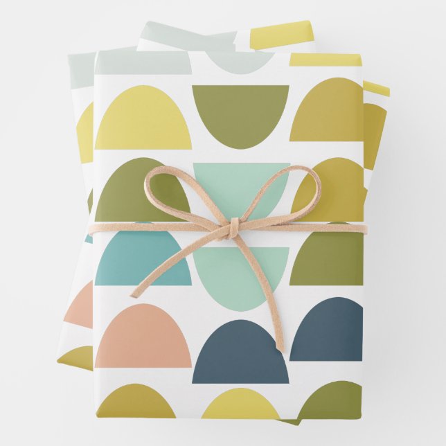 Pastel Earth Tones Modern Geometric Shapes Boho Wrapping Paper Sheet (In situ)