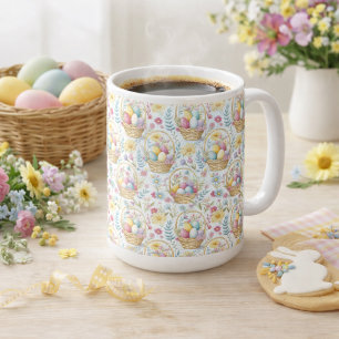 Pastel Easter Basket Pattern with Spring Florals Coffee Mug