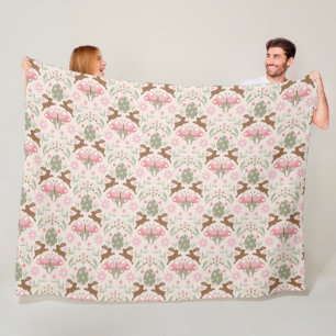 Pastel Easter Bunny and Flower Pattern Fleece Blanket