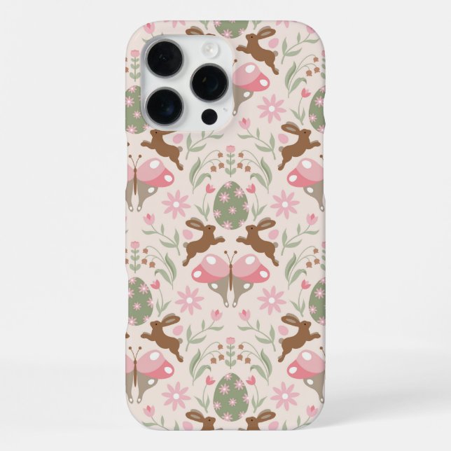 Pastel Easter Bunny and Flower Pattern  iPhone Case (Back)