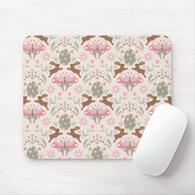 Pastel Easter Bunny and Flower Pattern  Mouse Mat (With Mouse)