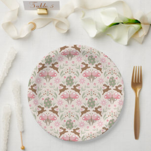 Pastel Easter Bunny and Flower Pattern Paper Plate