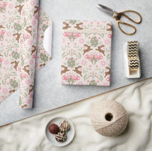 Pastel Easter Bunny and Flower Pattern Wrapping Paper