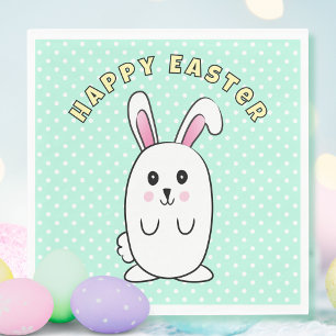 Pastel Easter Bunny Cartoon Pink White Yellow Aqua Napkin