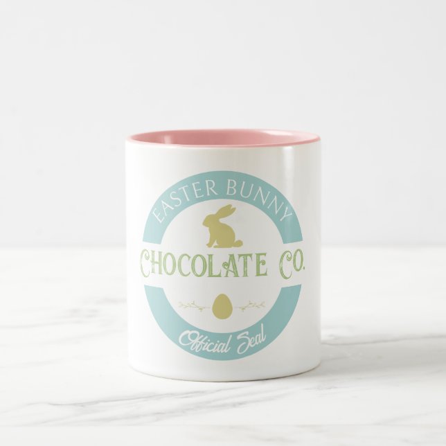 Pastel Easter Bunny Chocolate Company Two-Tone Coffee Mug (Center)