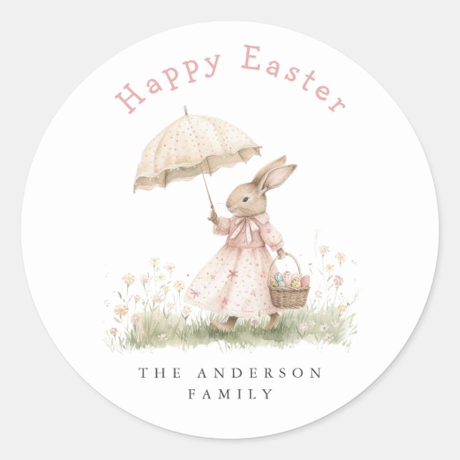 Pastel Easter Bunny Classic Round Sticker (Front)