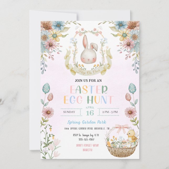 Pastel Easter Bunny Easter Egg Hunt Invitation (Front)