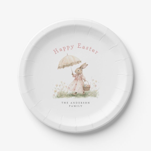 Pastel Easter Bunny Paper Plate (Front)