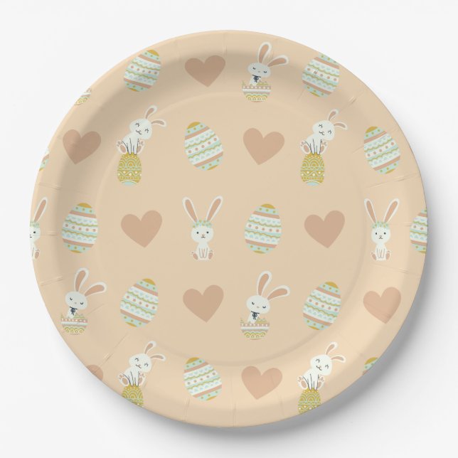 Pastel Easter Delight: Bunny & Egg Pattern Paper Plate (Front)