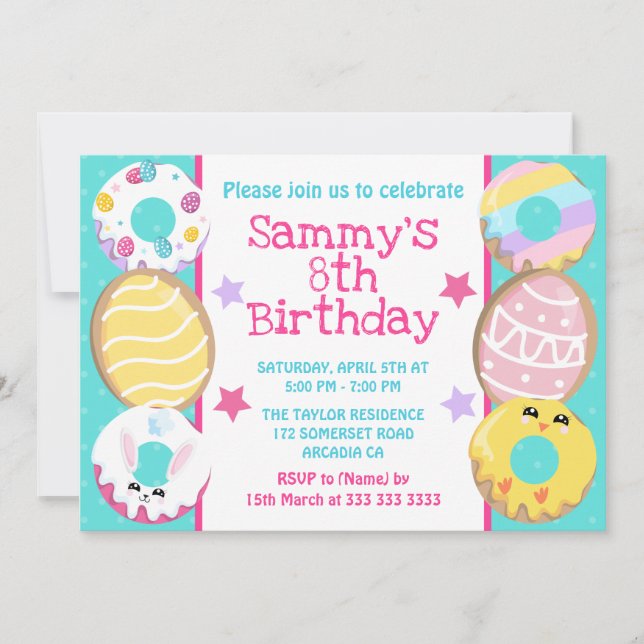 Pastel Easter Doughnut Birthday Design Invitation (Front)