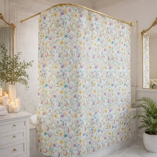 Pastel Easter Egg and Spring Floral Pattern Shower Curtain