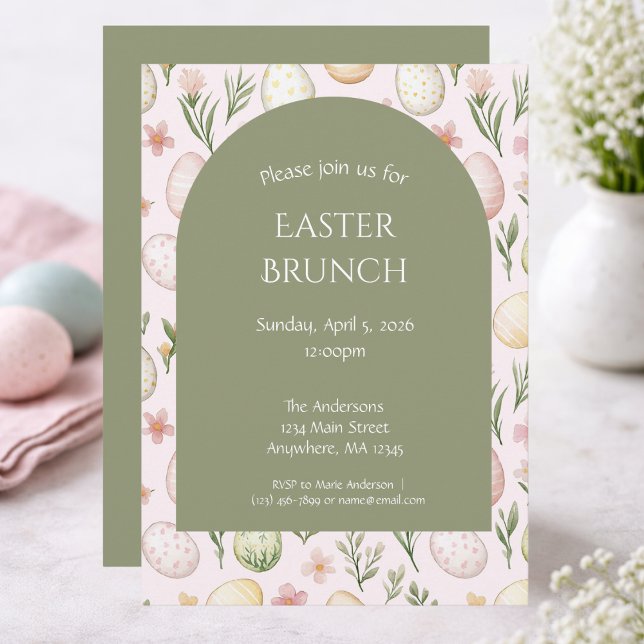 Pastel Easter Egg Brunch Invitation-Floral Easter Holiday Card (Creator Uploaded)