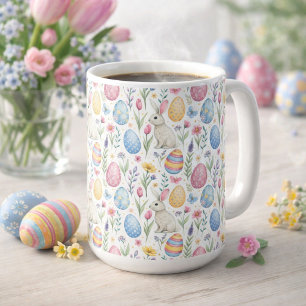 Pastel Easter Egg & Bunny Pattern Illustration Coffee Mug