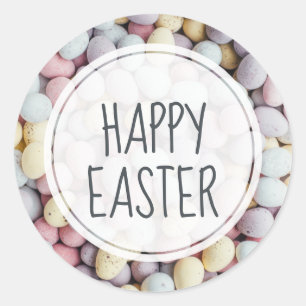 Pastel Easter Egg Happy Easter Handwritten Script Classic Round Sticker