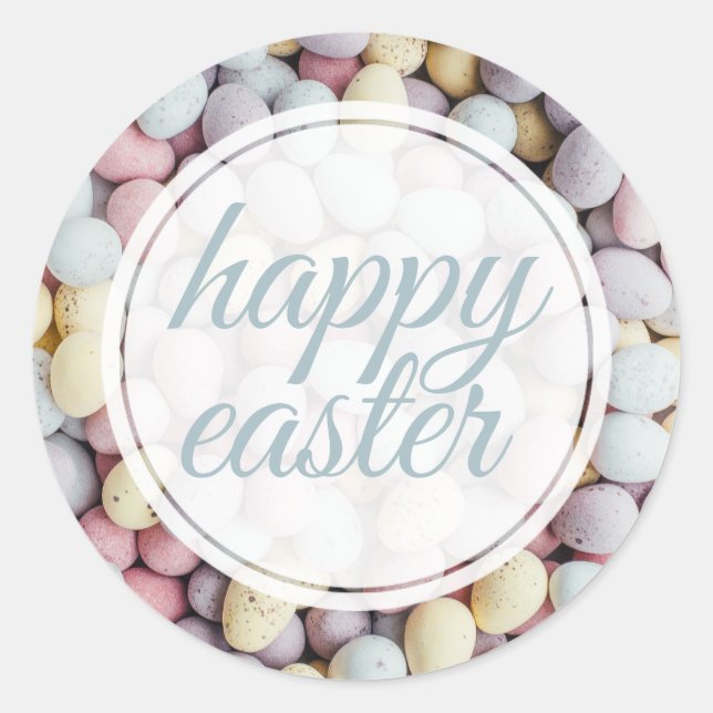 Pastel Easter Egg Happy Easter Script Classic Round Sticker (Front)