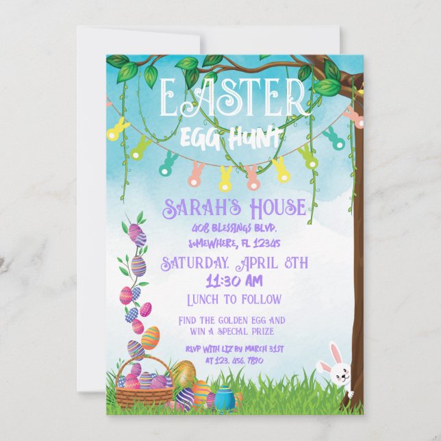 Pastel Easter Egg Hunt 5x7 Invitation (Front)