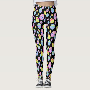 Pastel Easter Egg Pattern on Black Leggings