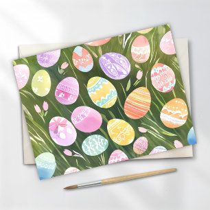 Pastel Easter Eggs   Beautiful Spring Watercolor Holiday Postcard