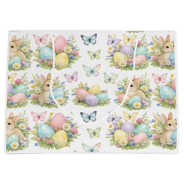 Pastel Easter Eggs & Bunnies Flowers & Butterflies Large Gift Bag (Front)