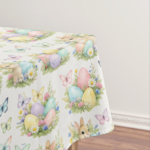Pastel Easter Eggs & Bunnies Flowers & Butterflies Tablecloth