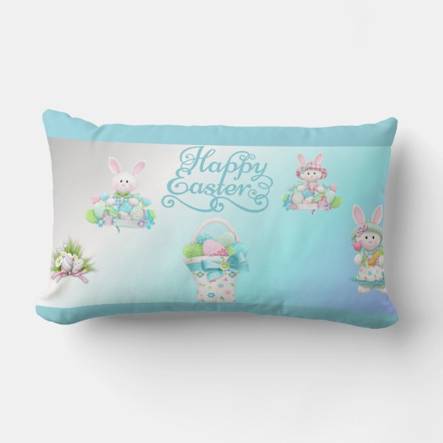 Pastel Easter Eggs & Bunny Mug Lumbar Cushion (Front)