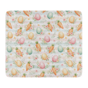 Pastel Easter Eggs & Carrots Watercolor Pattern Cutting Board