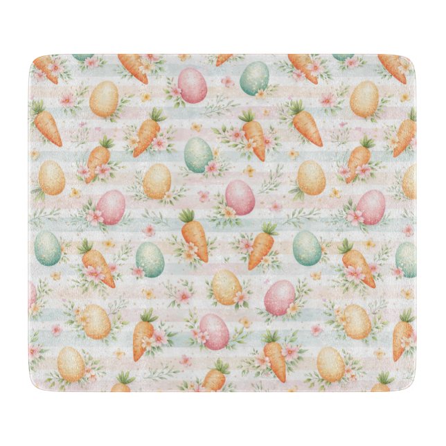 Pastel Easter Eggs & Carrots Watercolor Pattern  Cutting Board (Front)