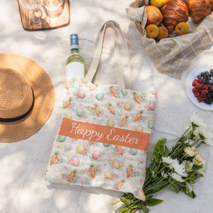 Pastel Easter Eggs & Carrots Watercolor Pattern Large Tote Bag