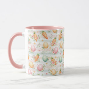 Pastel Easter Eggs & Carrots Watercolor Pattern Mug