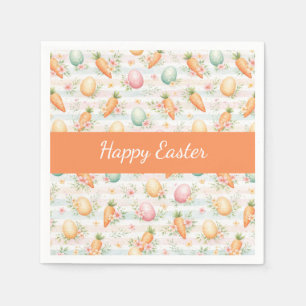 Pastel Easter Eggs & Carrots Watercolor Pattern  Napkin