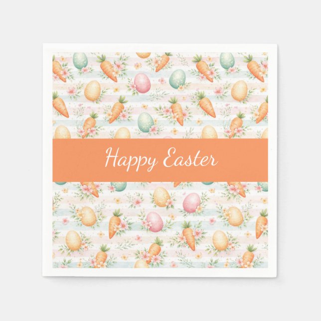 Pastel Easter Eggs & Carrots Watercolor Pattern  Napkin (Front)
