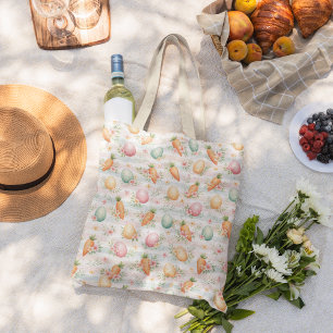 Pastel Easter Eggs & Carrots Watercolor Pattern Tote Bag