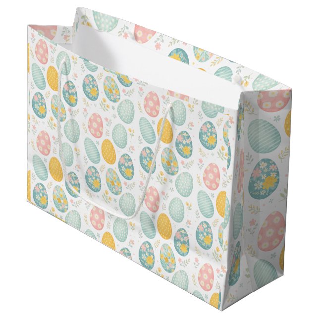 Pastel Easter Eggs Floral Pattern - Cute Spring  Large Gift Bag (Front Angled)