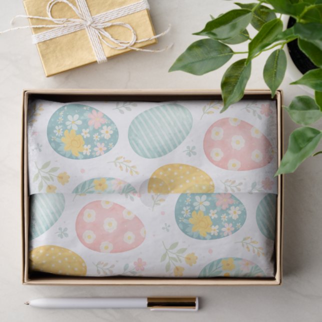Pastel Easter Eggs Floral Pattern - Cute Spring  Tissue Paper (Gift)