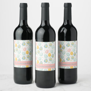 Pastel Easter Eggs Floral Pattern - Cute Spring  Wine Label