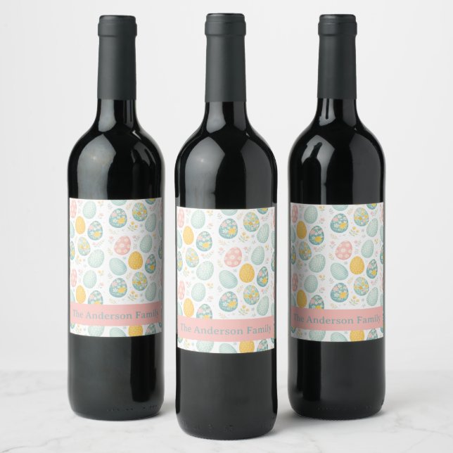 Pastel Easter Eggs Floral Pattern - Cute Spring  Wine Label (Bottles)