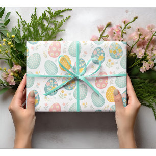 Pastel Easter Eggs Floral Pattern - Cute Spring  Wrapping Paper