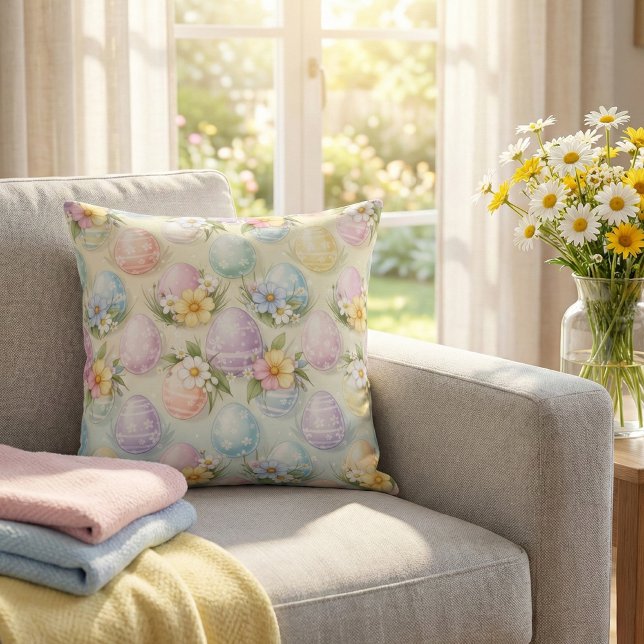Pastel Easter Eggs & Flowers - Whimsical Spring Cushion (Creator Uploaded)