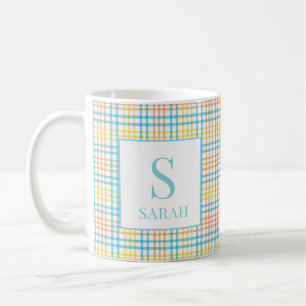 Pastel Easter Spring Plaid Monogram Name Coffee Mug