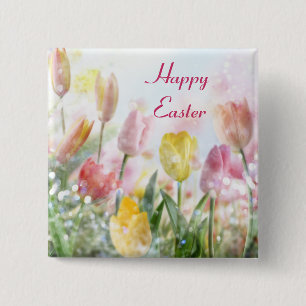 Pastel Easter Tulips 15 Cm Square Badge