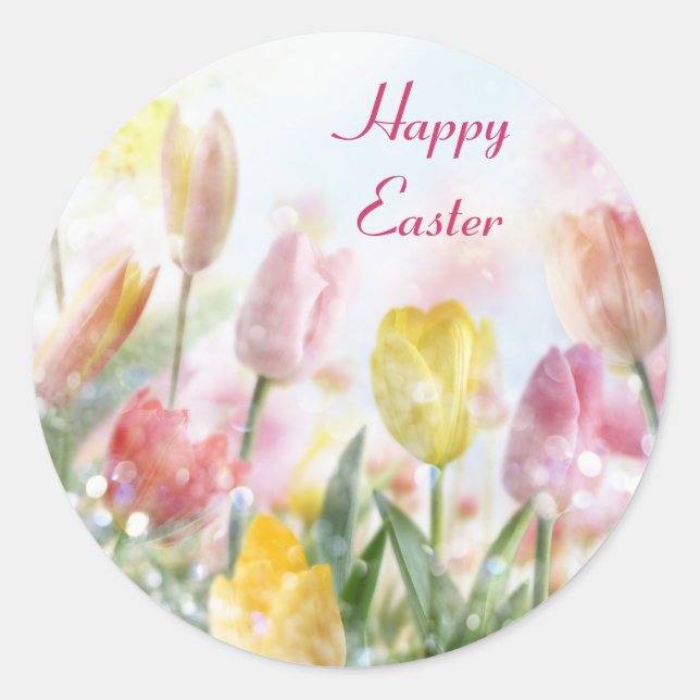 Pastel Easter Tulips Classic Round Sticker (Front)