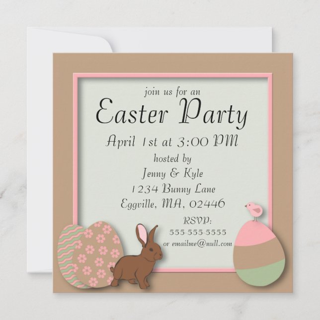 Pastel Eggs, Bunny and Chick Easter Invitation (Front)