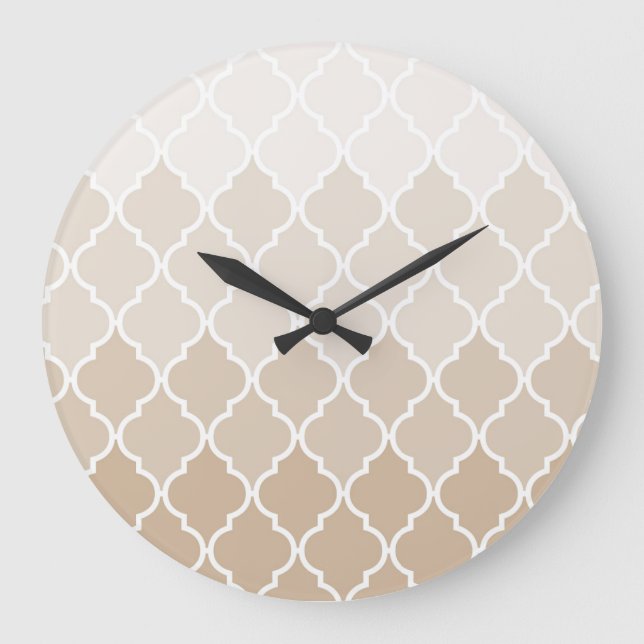 Pastel elegant brown cream quatrefoil pattern large clock (Front)