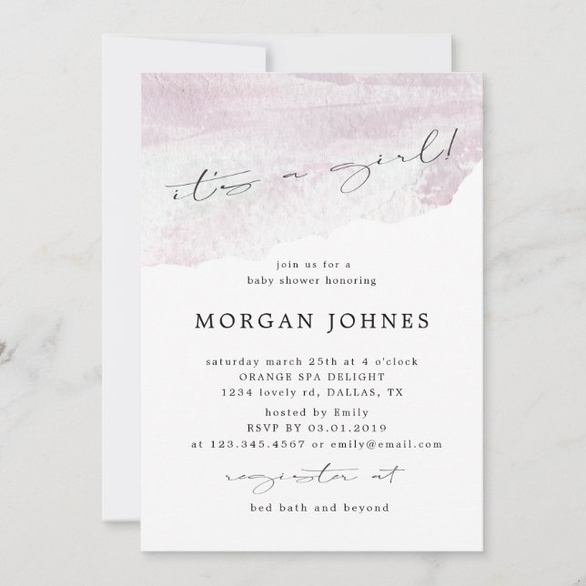 pastel elegant script it's a girl Baby Shower (Front)