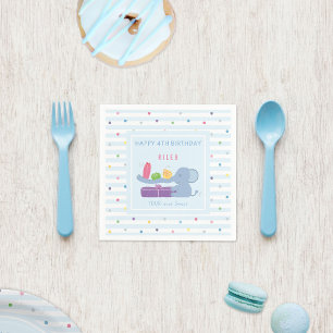 Pastel Elephant 4th Birthday Party Napkins