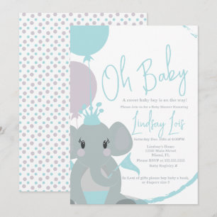 Pastel Elephant Baby Girl Script Baby Shower  Invitation